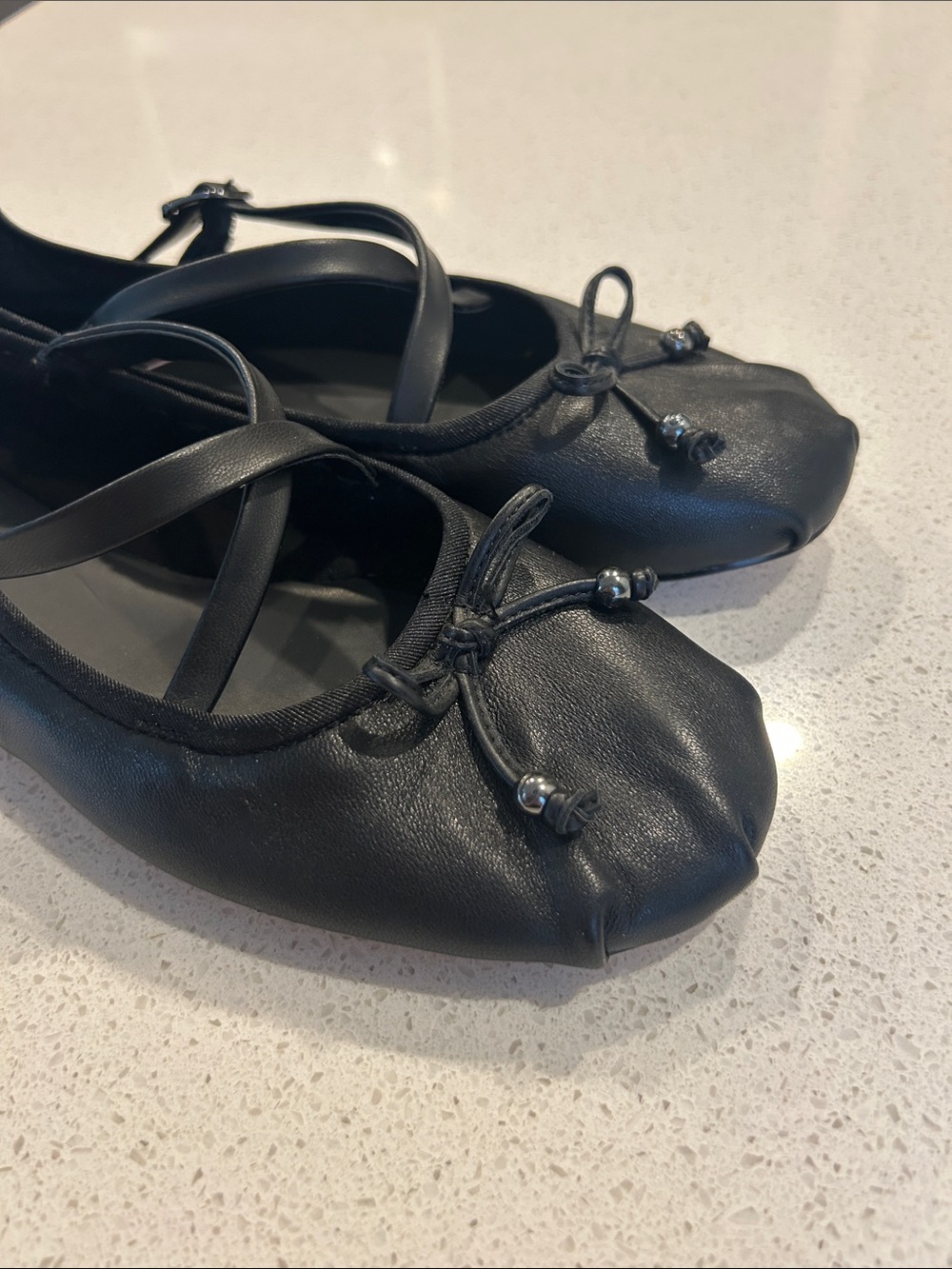 Circus by Sam Edelman Black Bow Ballet Flats with Criss Cross Ankle Strap - Picture 3 of 4